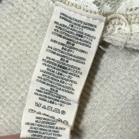 Free People Henley Shirt XS Cabin In Woods Cream Knit Lace Waffle Boho Fair Isle - Picture 10 of 11